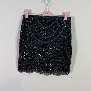 Altar’d State Women’s Black Beaded Sequin Mini Skirt